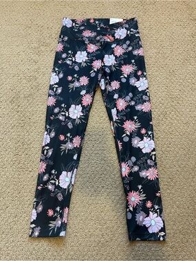 Kohl's Black Floral Leggings with Pink & Lavender Blooms
